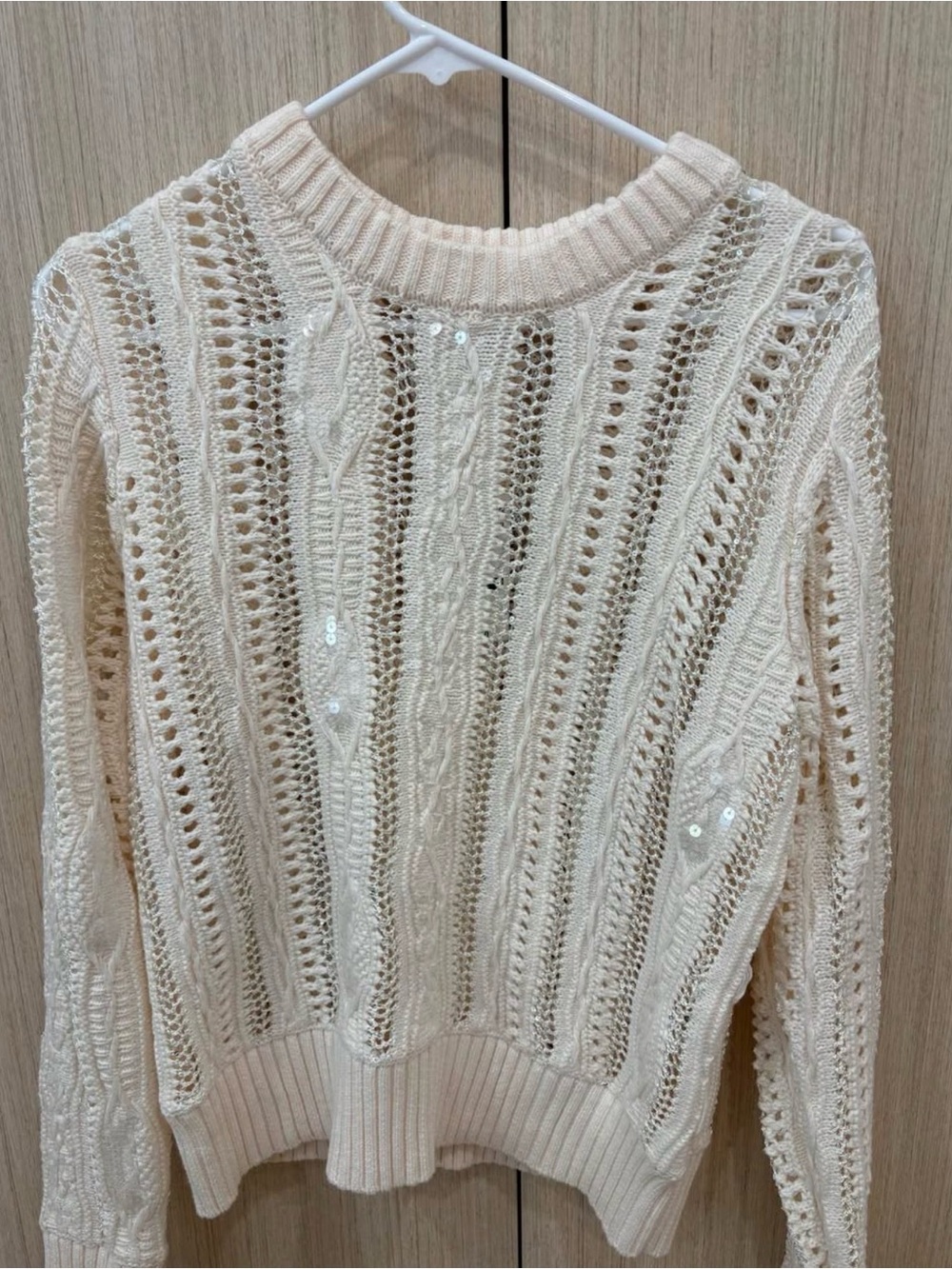Style & Co. Cream Openwork Cable-Stripe Crew Sweater